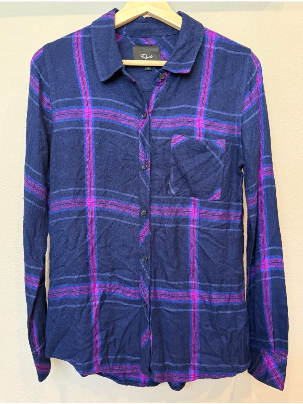 Rails Womens Hunter Plaid Flannel Button Down Collared Shirt XS Navy Violet Soft